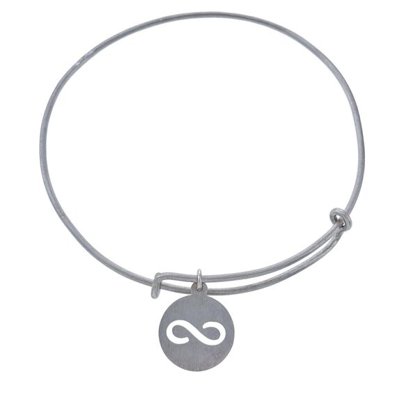 Vintage Sterling Silver 925 Infinity Symbol Charm Bangle Bracelet 8" Adjustable - Picture 2 of 6